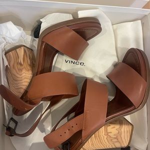 Vince, size 9 brown leather sandals. Worn once. Comes with box and bag.